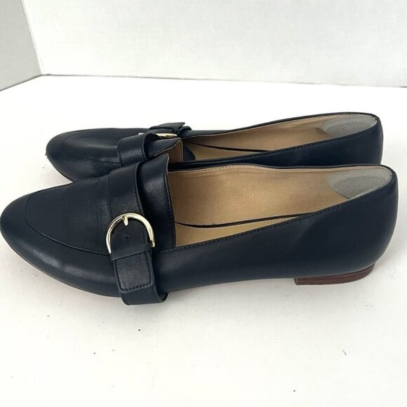 Talbots Women's 9 Ryan Navy Blue D- Ring Buckle Leather Loafer Flats Office Shoe - Picture 1 of 8